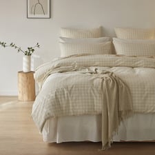 Oatmeal Gingham Washed Cotton Quilt Cover Set