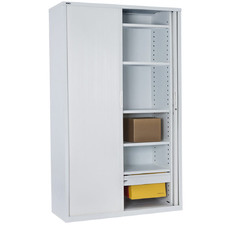 White Remo Tambour Door Cupboard with Shelves