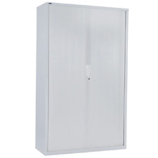 90cm White Remo Tambour Door Cupboard with Shelves