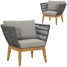Lorne Eucalyptus Wood & Rope Outdoor Armchairs Set of 2