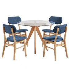 4 Seater Blue Soho Beech Wood Dining Table & Chairs Set