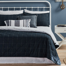 White & Navy Grid Organic Cotton Coverlet Set