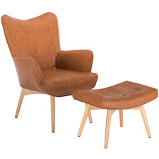 Tan Buckland Faux Leather Armchair with Footstool
