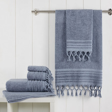 6 Piece Soft Blue Knotted Byron Turkish Cotton Towel Set