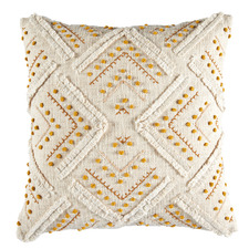 Ochre Prairie Embroidered Cotton Cushion