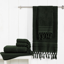 6 Piece Forest Green Knotted Byron Turkish Cotton Towel Set