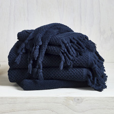 6 Piece Navy Hand-Knotted Turkish Cotton Towel Set