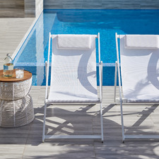 White Kos Aluminium Outdoor Sling Deck Chairs (Set of 2)