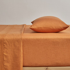 Rust Pure French Flax Linen Fitted Sheet