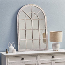 Hamptons Whitewashed Arched Wooden Mirror