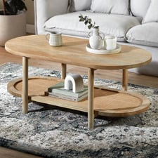 Anya Oval Mango Wood & Rattan Coffee Table