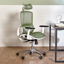 White & Green Elite Ergonomic Office Chair with Headrest