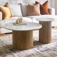 Anika Round Mango Wood & Marble Coffee & Side Table Set