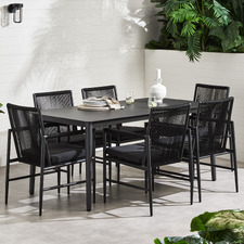 6 Seater Amalfi Aluminium Outdoor Dining Table & Black Chair Set