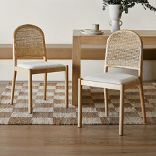 Louie Arched Rattan & Solid Beech Wood Dining Chairs (Set of 2)