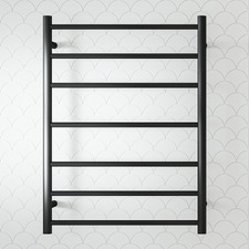 7 Bar Round Matte Black Stainless Steel Heated Towel Rail
