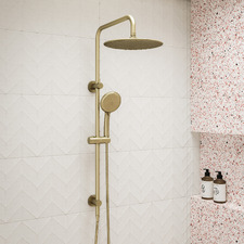 Clovelly Brushed Gold Square Gooseneck Twin Shower