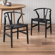 Hans Wegner Wishbone Replica Solid Beech Wood Dining Chairs (Set of 2)