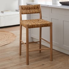 65cm Nadia Ash Wood & Hand-Woven Rush Bar Stool