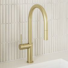 Clovelly Brushed Gold PVD Gooseneck Pull-Out Kitchen Sink Mixer