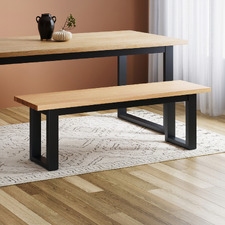 Natural & Black Ski-Leg Oak Wood Dining Bench