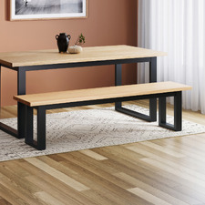 Natural & Black Ski-Leg Oak Wood Dining Bench