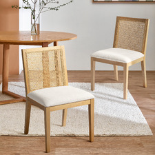 Dennett Rattan & Solid Beech Wood Dining Chairs (Set of 2)