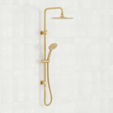 Clovelly Brushed Gold Round Gooseneck Twin Shower