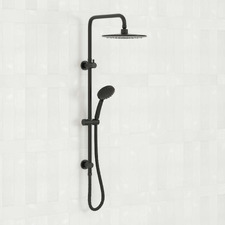 Clovelly Matte Black Square Gooseneck Twin Shower