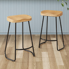 75cm Premium Vintage-Style Elm Wood Barstools with Black Legs (Set of 2)