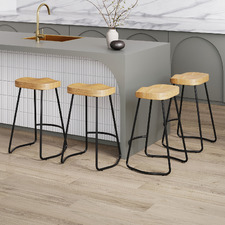 66cm Premium Vintage-Style Elm Wood Barstools with Black Legs (Set of 4)