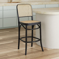 65cm High Back Luca Beech Wood & Rattan Barstool
