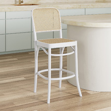 65cm High Back Luca Beech Wood & Rattan Barstool