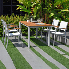 4 Seater Maui Outdoor Dining Table & Silver Sling Chair Set