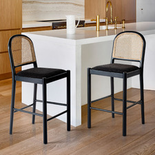 66cm Louie Arched Rattan & Solid Beech Wood Bar Stool