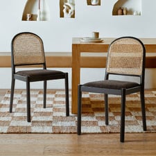 Black Louie Rattan & Beech Wood Dining Chairs (Set of 2)