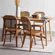 Luca Solid Beech Wood & Rattan Dining Chairs (Set of 2)
