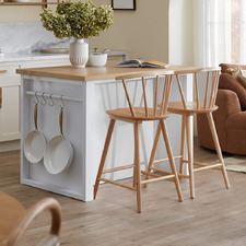 2 Seater Rhodes Kitchen Island Bench & Aurora Spindle Barstool Set