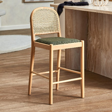 62cm Louie Arched Rattan and Solid Beech Wood Bar Stool