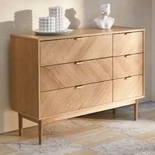 Dion Oak Wood Herringbone Oak Wood Chest of Drawers