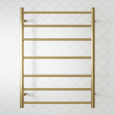 Brushed Brass 600mm 7 Bar Heated Ladder Towel Rail