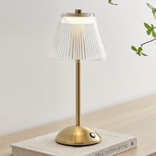 Halston Iron & Clear Strip Glass Cordless LED Table Lamp