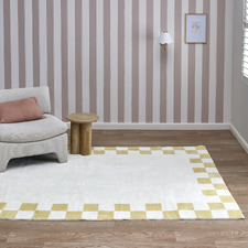 Yellow Reign Check Machine Washable Rug