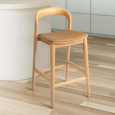 65.5cm Monk Beech Wood & Faux Leather Bar Stool