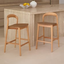 65.5cm Monk Beech Wood & Faux Leather Bar Stool