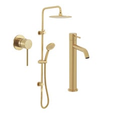 Clovelly Brushed Gold Tall Mixer Tapware & 200mm Shower Package