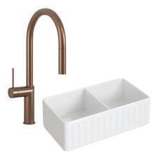 Clovelly Bronze Pull-Out Sink Mixer & Bowral Fireclay Sink Package