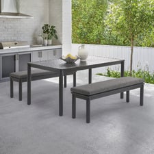 Kamari Aluminium Outdoor Dining Table & Bench Set
