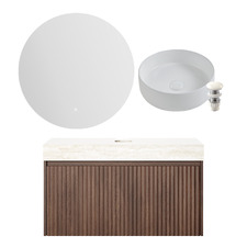 Florence Walnut 900mm Wall Hung Vanity & LED Mirror Package