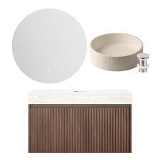 Florence Walnut 900mm Vanity Package with Concrete Basin & LED Mirror